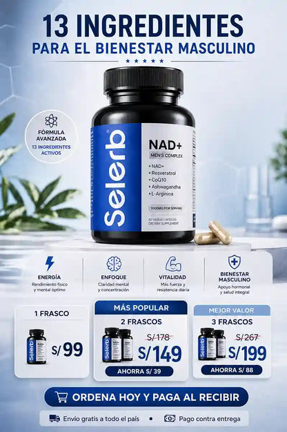 NAD+ Complejo Masculino con Resveratrol, CoQ10 y Ashwagandha – 60 Cápsulas | Soporte Celular y Hormonal