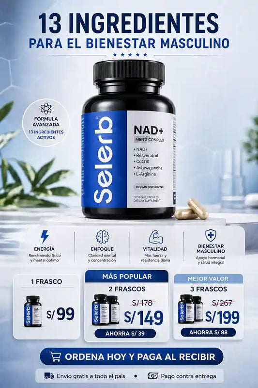 NAD+ Complejo Masculino con Resveratrol, CoQ10 y Ashwagandha – 60 Cápsulas | Soporte Celular y Hormonal